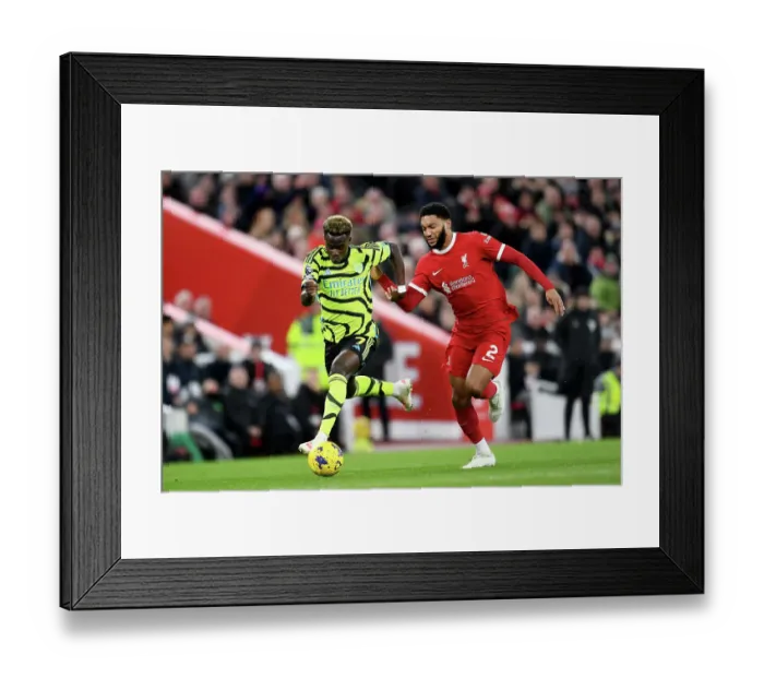 Framed Print : Saka Sprints Past Gomez: Intense Rivalry - Liverpool vs Arsenal, Premier League 2023-24