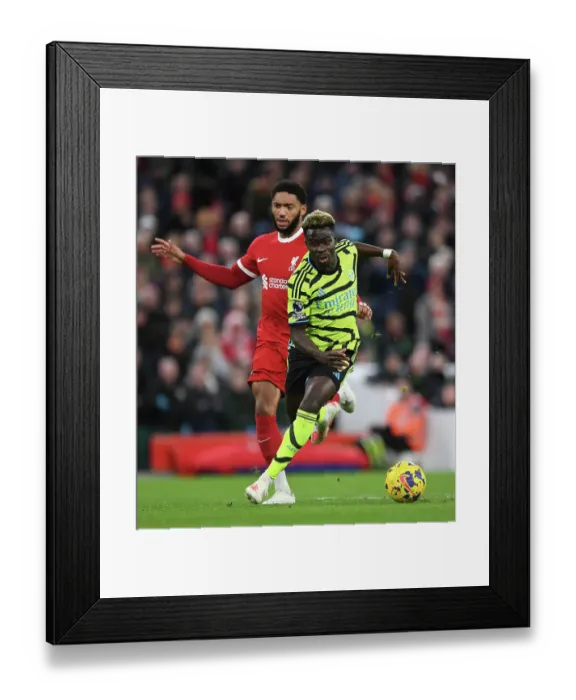 Framed Print : Saka vs. Gomez: Battle at Anfield - Liverpool vs. Arsenal, Premier League 2023-24 Framed Print : Saka vs. Gomez: Battle at Anfield - Liverpool vs. Arsenal, Premier League 2023-24