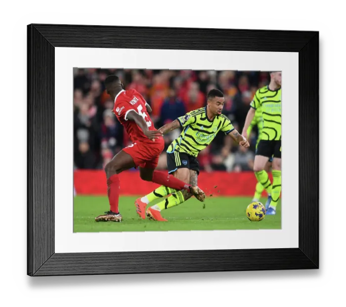 Framed Print : Gabriel Jesus vs Ibrahima Konate: Battle at Anfield - Liverpool vs Arsenal, Premier League 2023-24