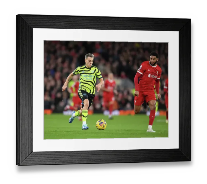 Framed Print : Leandro Trossard vs. Joe Gomez: Battle at Anfield - Liverpool vs. Arsenal, Premier League 2023-24