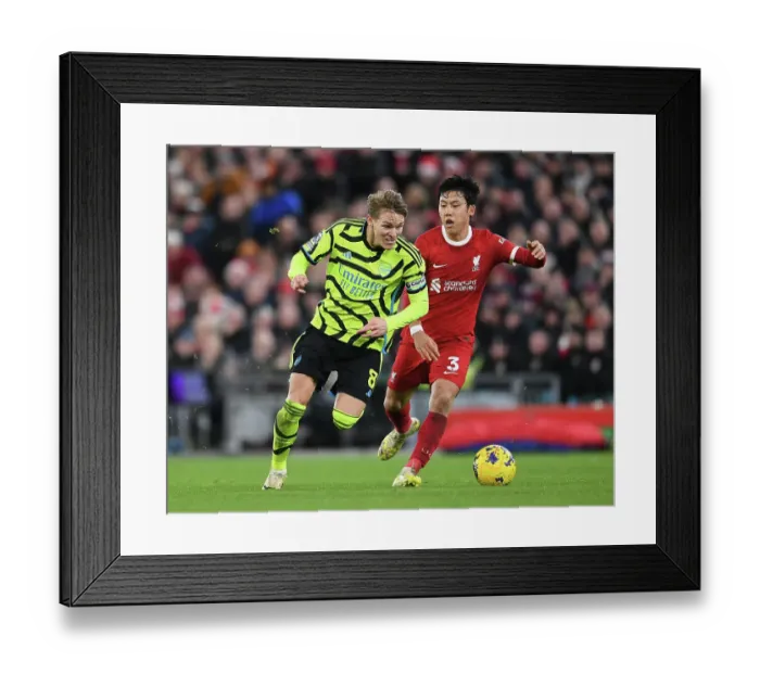 Framed Print : Odegaard vs. Endo: Battle at Anfield - Liverpool vs. Arsenal, Premier League 2023-24 Framed Print : Odegaard vs. Endo: Battle at Anfield - Liverpool vs. Arsenal, Premier League 2023-24