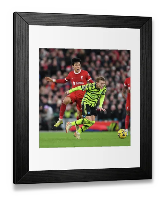 Framed Print : Clash at Anfield: Liverpool vs. Arsenal, Premier League 2023-24 - Martin Odegaard vs. Wataru Endo Battle Framed Print : Clash at Anfield: Liverpool vs. Arsenal, Premier League 2023-24 - Martin Odegaard vs. Wataru Endo Battle