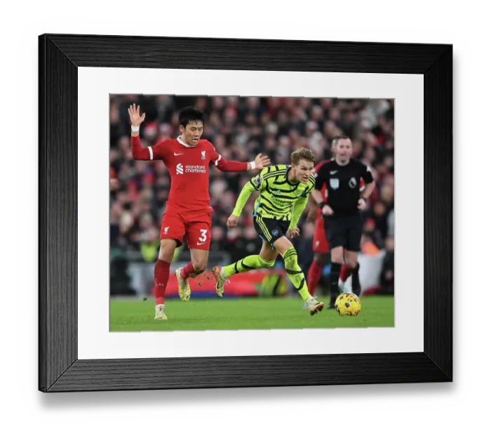 Framed Print : Odegaard vs. Endo: A Premier League Rivalry Erupts at Anfield - Liverpool vs. Arsenal, 2023-24 Framed Print : Odegaard vs. Endo: A Premier League Rivalry Erupts at Anfield - Liverpool vs. Arsenal, 2023-24