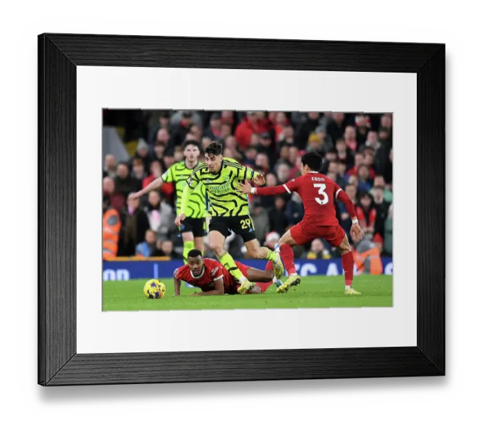 Framed Print : Battle for Possession: Havertz vs. Gravenberch-Endo - Liverpool vs. Arsenal, Premier League 2023-24
