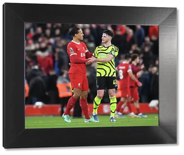 Rice and Van Dijk: Post-Match Handshake at Anfield - Liverpool vs. Arsenal, 2023-24 Premier League