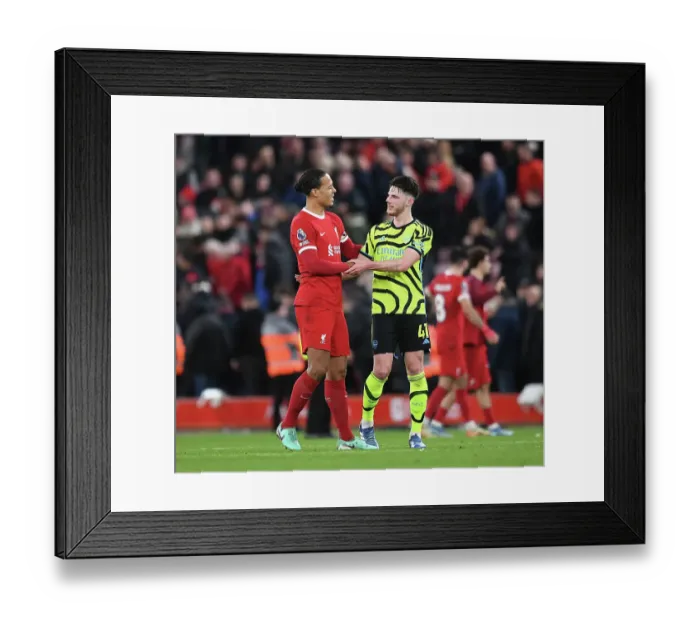 Framed Print : Rice and Van Dijk: Post-Match Handshake at Anfield - Liverpool vs. Arsenal, 2023-24 Premier League