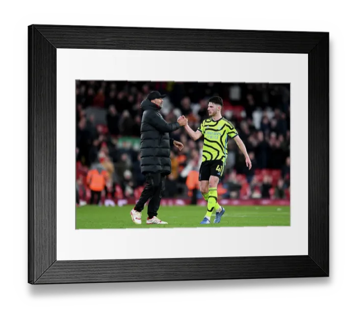 Framed Print : Klopp and Rice Share a Moment: Liverpool vs. Arsenal, Premier League 2023-24 Framed Print : Klopp and Rice Share a Moment: Liverpool vs. Arsenal, Premier League 2023-24