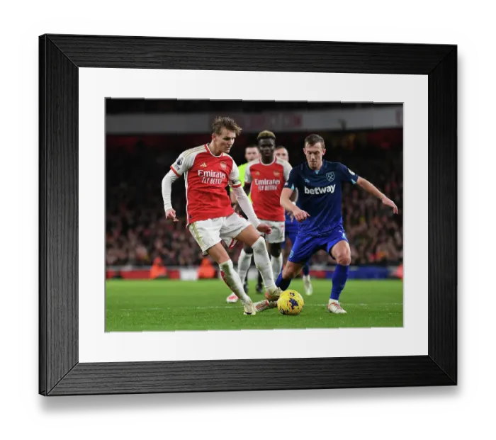 Framed Print : Arsenal vs. West Ham: Martin Odegaard Clashes with James Ward-Prowse in Premier League Showdown (2023-24) Framed Print : Arsenal vs. West Ham: Martin Odegaard Clashes with James Ward-Prowse in Premier League Showdown (2023-24)