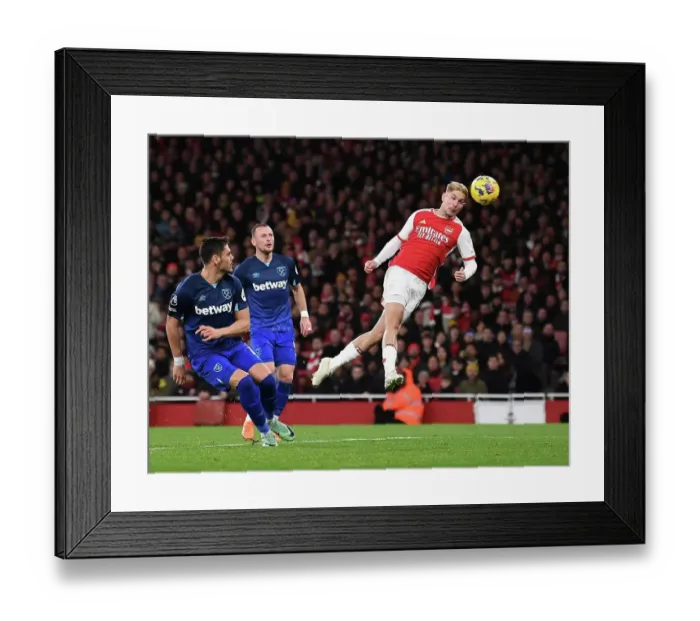 Framed Print : Arsenal's Smith Rowe Goes for Glory: A Headed Shot vs. West Ham United (2023-24) Framed Print : Arsenal's Smith Rowe Goes for Glory: A Headed Shot vs. West Ham United (2023-24)