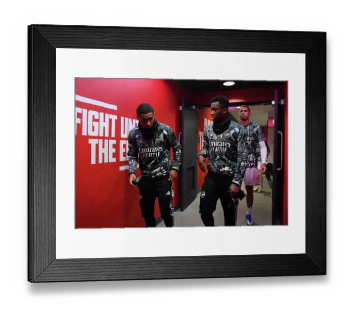 Framed Print : Arsenal Players Reunite: Nelson and Nketiah Deep in Conversation Before Arsenal v West Ham (2023-24) Framed Print : Arsenal Players Reunite: Nelson and Nketiah Deep in Conversation Before Arsenal v West Ham (2023-24)