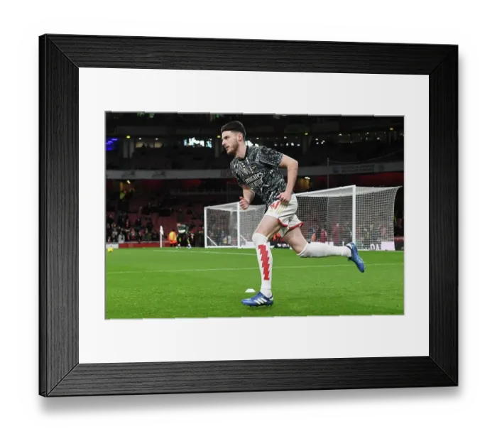 Framed Print : Arsenal vs West Ham United: Declan Rice Warming Up Ahead of 2023-24 Premier League Clash