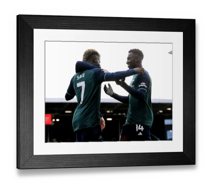 Framed Print : Saka and Nketiah Celebrate Arsenal's First Goal Against Fulham (2023-24) Framed Print : Saka and Nketiah Celebrate Arsenal's First Goal Against Fulham (2023-24)