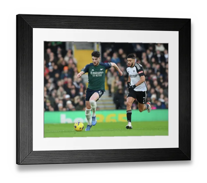 Framed Print : Rice vs. Jimenez: Intense Clash in Fulham vs. Arsenal Premier League Showdown (2023-24)