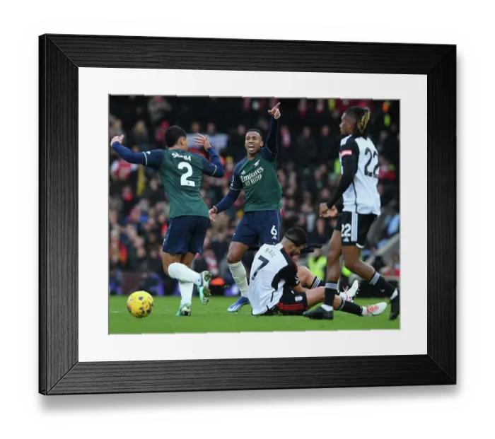 Framed Print : Gabriel Magalhaes in Action: Fulham vs Arsenal, Premier League 2023-24 Framed Print : Gabriel Magalhaes in Action: Fulham vs Arsenal, Premier League 2023-24