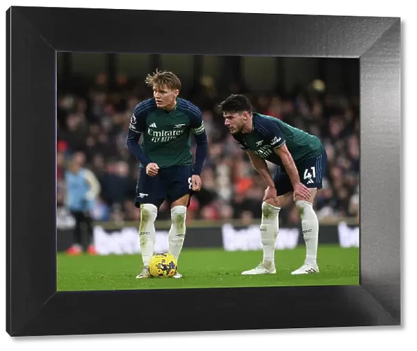 Arsenal's Martin Odegaard and Declan Rice Clash in Premier League Showdown: Fulham vs Arsenal (2023-24)