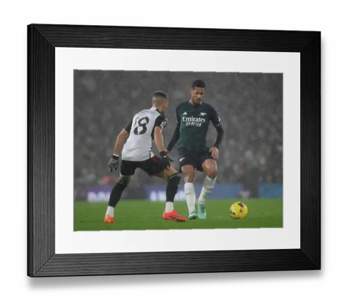 Framed Print : William Saliba in Action: Fulham vs. Arsenal, Premier League 2023-24 Framed Print : William Saliba in Action: Fulham vs. Arsenal, Premier League 2023-24