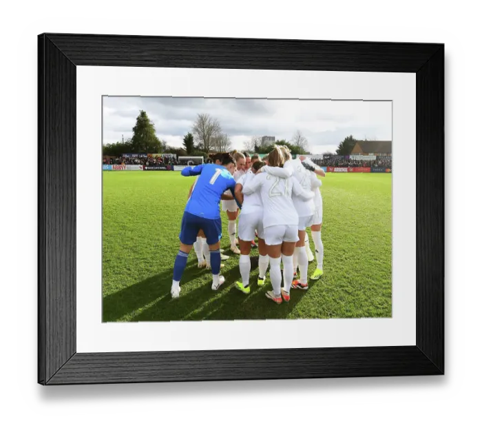 Framed Print : Arsenal Women's Pre-Match Huddle: Unity Before FA Cup Clash Against Watford Women Framed Print : Arsenal Women's Pre-Match Huddle: Unity Before FA Cup Clash Against Watford Women