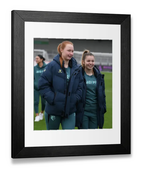 Framed Print : Pre-Match Moment: Katie Reid and Laila Harbert of Watford at Arsenal Women vs. Watford Women FA Cup Match Framed Print : Pre-Match Moment: Katie Reid and Laila Harbert of Watford at Arsenal Women vs. Watford Women FA Cup Match