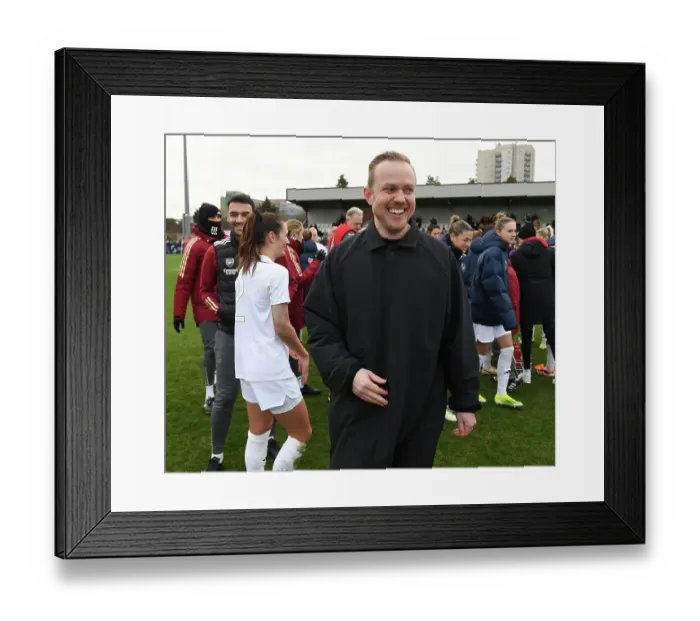 Framed Print : Arsenal Women's Coach Jonas Eidevall Reacts After FA Cup Win Against Watford Women