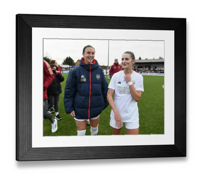 Framed Print : Arsenal Women and Watford Women Face Off in Women's FA Cup Fourth Round: Lotte Wubben-Moy and Emily Fox Celebrate after Hard-Fought Match at Meadow Park Framed Print : Arsenal Women and Watford Women Face Off in Women's FA Cup Fourth Round: Lotte Wubben-Moy and Emily Fox Celebrate after Hard-Fought Match at Meadow Park