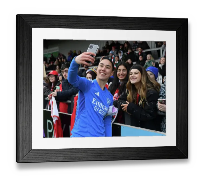 Framed Print : Arsenal's Manuela Zinsberger Poses for Selfies with Fans after Arsenal Women's FA Cup Match vs. Watford Women