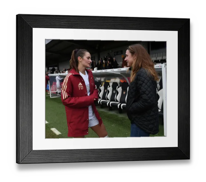 Framed Print : Arsenal Women's Emily Fox and Heather O'Reilly Share Heartwarming Post-Match Moment at FA Cup Fourth Round Framed Print : Arsenal Women's Emily Fox and Heather O'Reilly Share Heartwarming Post-Match Moment at FA Cup Fourth Round