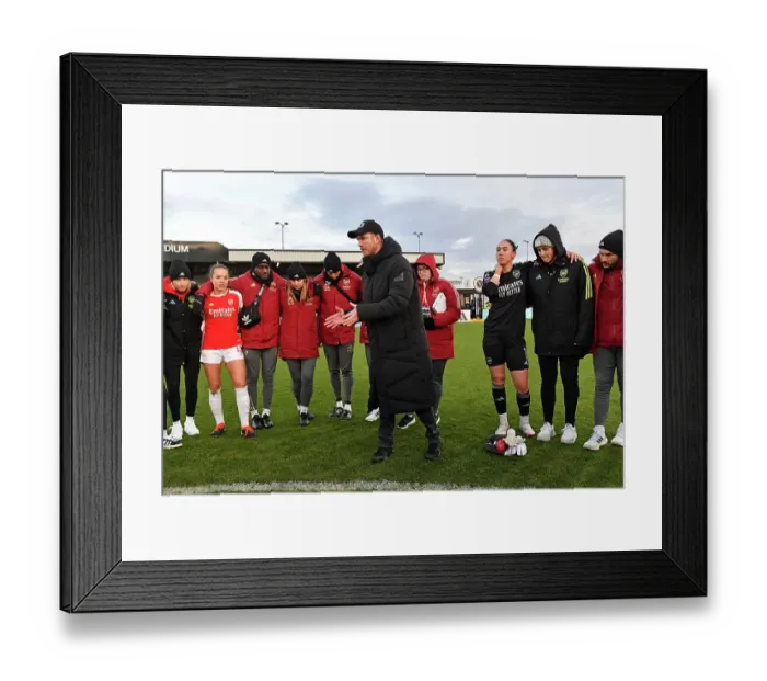 Framed Print : Arsenal Women's Coach Jonas Eidevall Speaks to Team After Super League Match Against Everton