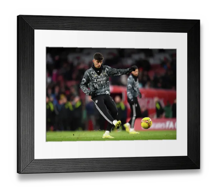 Framed Print : Arsenal in White: Kai Havertz Gears Up for Arsenal vs. Liverpool FA Cup Match, Promoting No More Red Campaign