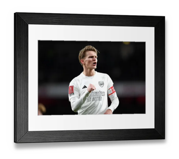 Framed Print : Arsenal's Odegaard Reacts in White: Uniting Against Knife Crime in Emirates FA Cup Clash vs. Liverpool Framed Print : Arsenal's Odegaard Reacts in White: Uniting Against Knife Crime in Emirates FA Cup Clash vs. Liverpool
