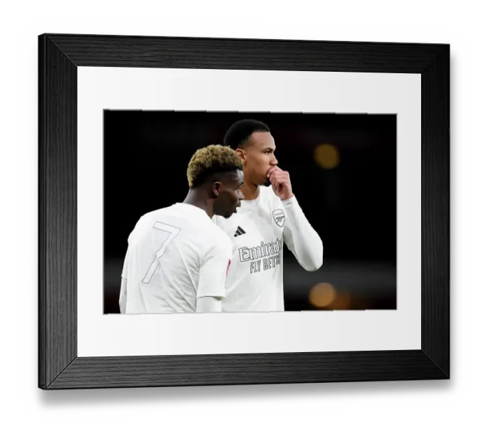 Framed Print : Arsenal's White Unity: Bukayo Saka and Gabriel Address Knife Crime at Emirates Stadium During Arsenal vs Liverpool FA Cup Match, 2023-24