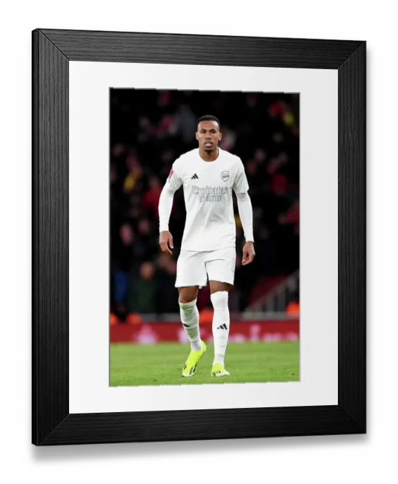 Framed Print : Gabriel's Gaze: Arsenal's White Wave Against Violence - Arsenal vs. Liverpool FA Cup Match (2023-24)
