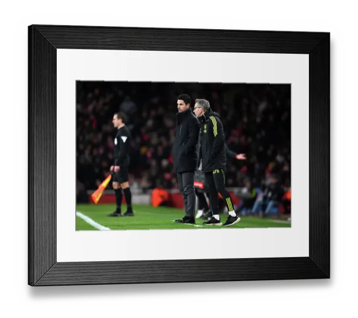 Framed Print : Arsenal's All-White Unity: Arteta and Stuivenberg Strategize Against Liverpool in FA Cup Third Round for No More Red Campaign (2023-24)