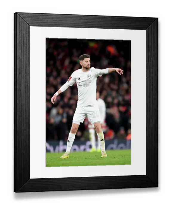 Framed Print : Arsenal in White: Jorginho Gives Instructions against Liverpool in FA Cup Match Amid No More Red Campaign