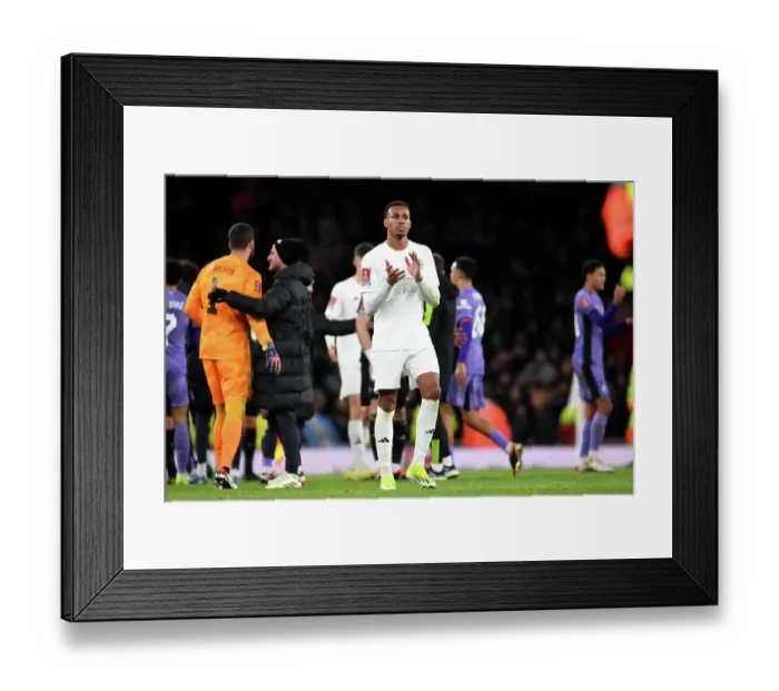 Framed Print : Arsenal in White: Uniting Against Knife Crime - A Defeat in the FA Cup Third Round (Arsenal vs Liverpool 2023-24)