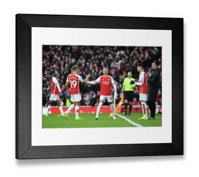 Framed Print : Arsenal: Trossard Bids Farewell to Zinchenko Before Substitution (2023-24) Framed Print : Arsenal: Trossard Bids Farewell to Zinchenko Before Substitution (2023-24)