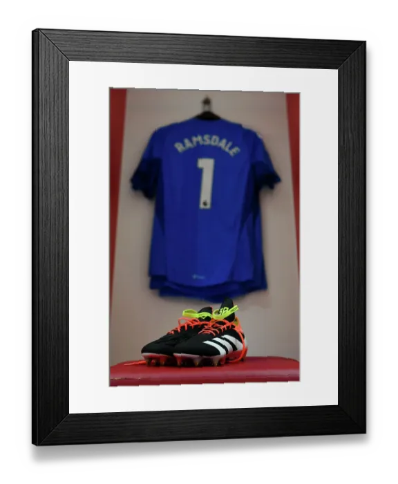 Framed Print : Aaron Ramsdale's Focus: A Peek into His Arsenal Dressing Room Boots (2023-24)
