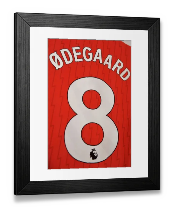 Framed Print : Martin Odegaard's Arsenal Jersey in Arsenal Dressing Room Before Arsenal vs Crystal Palace (2023-24)