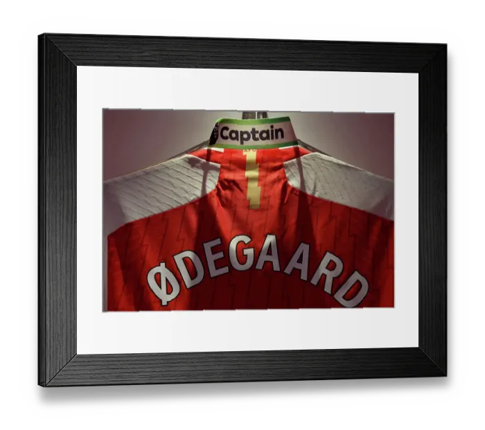 Framed Print : Martin Odegaard's Arsenal Captaincy: Armband and Shirt in Arsenal Dressing Room (2023-24) Framed Print : Martin Odegaard's Arsenal Captaincy: Armband and Shirt in Arsenal Dressing Room (2023-24)