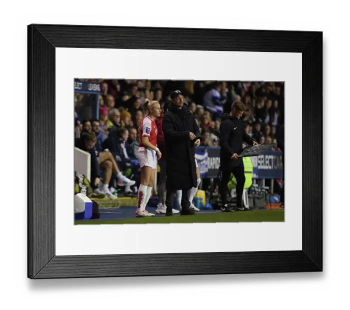 Framed Print : Arsenal Women: Coach Jonas Eidevall Comforts Substituted Player Leah Williamson
