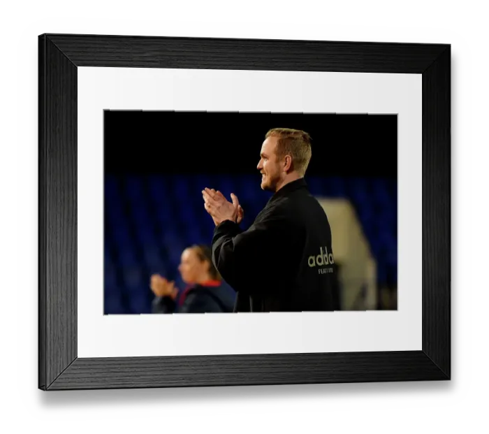 Framed Print : Arsenal Manager Jonas Eidevall Shows Appreciation to Fans after Liverpool vs Arsenal Women's Super League Match