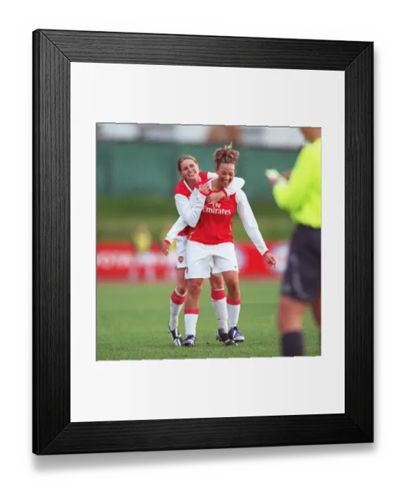Framed Print : Lianne Sanderson celebrates scoring her goal for Arsenal with Kelly Smith Framed Print : Lianne Sanderson celebrates scoring her goal for Arsenal with Kelly Smith