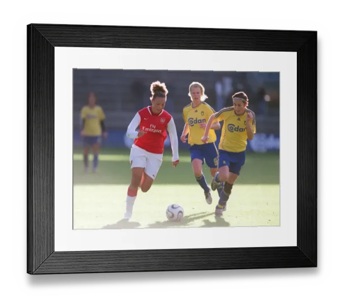 Framed Print : Intense Semi-Final Showdown: Lianne Sanderson vs. Julie Rydahl Bukh in the UEFA Women's Cup Match between Arsenal and Brondby Framed Print : Intense Semi-Final Showdown: Lianne Sanderson vs. Julie Rydahl Bukh in the UEFA Women's Cup Match between Arsenal and Brondby