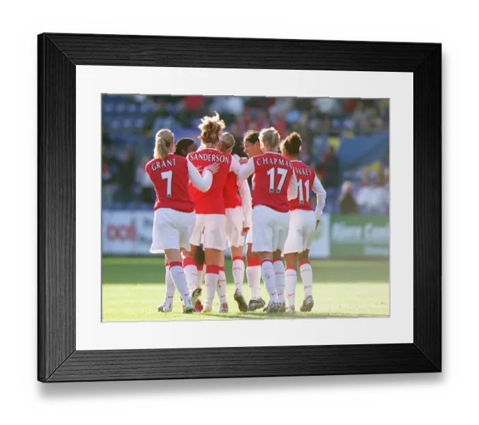 Framed Print : Kelly Smith's Historic Goal: Arsenal Ladies Celebrate First Goal Against Brondby IF in UEFA Women's Cup Semi-Final Framed Print : Kelly Smith's Historic Goal: Arsenal Ladies Celebrate First Goal Against Brondby IF in UEFA Women's Cup Semi-Final