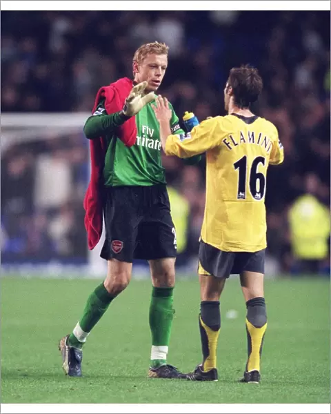 Mart Poom and Mathieu Flamini (Arsenal) at the end of the match