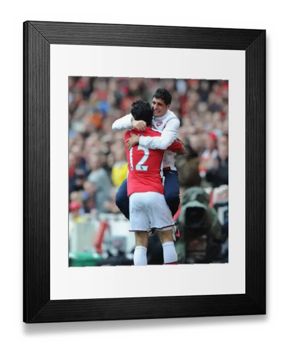 Framed Print : Carlos Vela and Fran Merida: Arsenal's Unstoppable Duo Celebrates Fourth Goal Against Fulham
