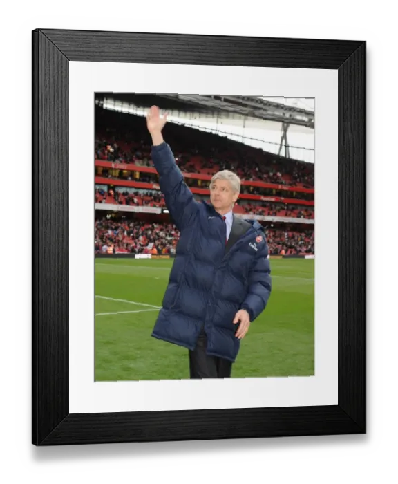 Framed Print : Arsenal manager Arsene Wenger waves to the fans after the match. Arsenal 4: 0 Fulham Framed Print : Arsenal manager Arsene Wenger waves to the fans after the match. Arsenal 4: 0 Fulham