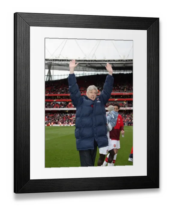 Framed Print : Arsene Wenger Celebrates Arsenal's 4-0 Victory Over Fulham in the Barclays Premier League (2010) Framed Print : Arsene Wenger Celebrates Arsenal's 4-0 Victory Over Fulham in the Barclays Premier League (2010)