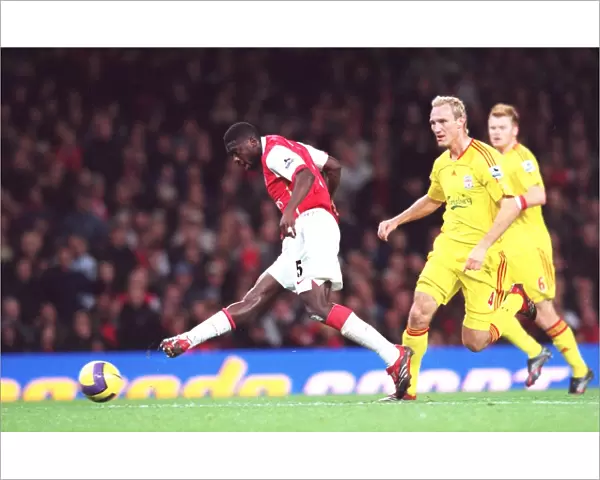 Kolo Toure scores Arsenals 2nd goal as Sami Hyypia (Liverpool) looks on