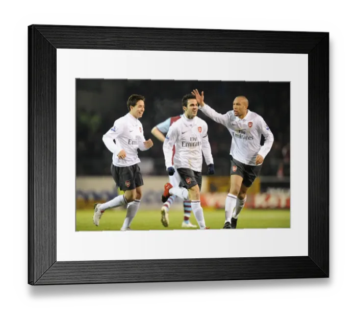 Framed Print : Celebrating Glory: Fabregas, Nasri, and Silvestre Rejoice in Arsenal's Turf Moor Draw