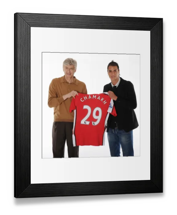 Framed Print : New Arsenal Signing Marouane Chamakh Welcomed by Manager Arsene Wenger at Arsenal Training Ground Framed Print : New Arsenal Signing Marouane Chamakh Welcomed by Manager Arsene Wenger at Arsenal Training Ground